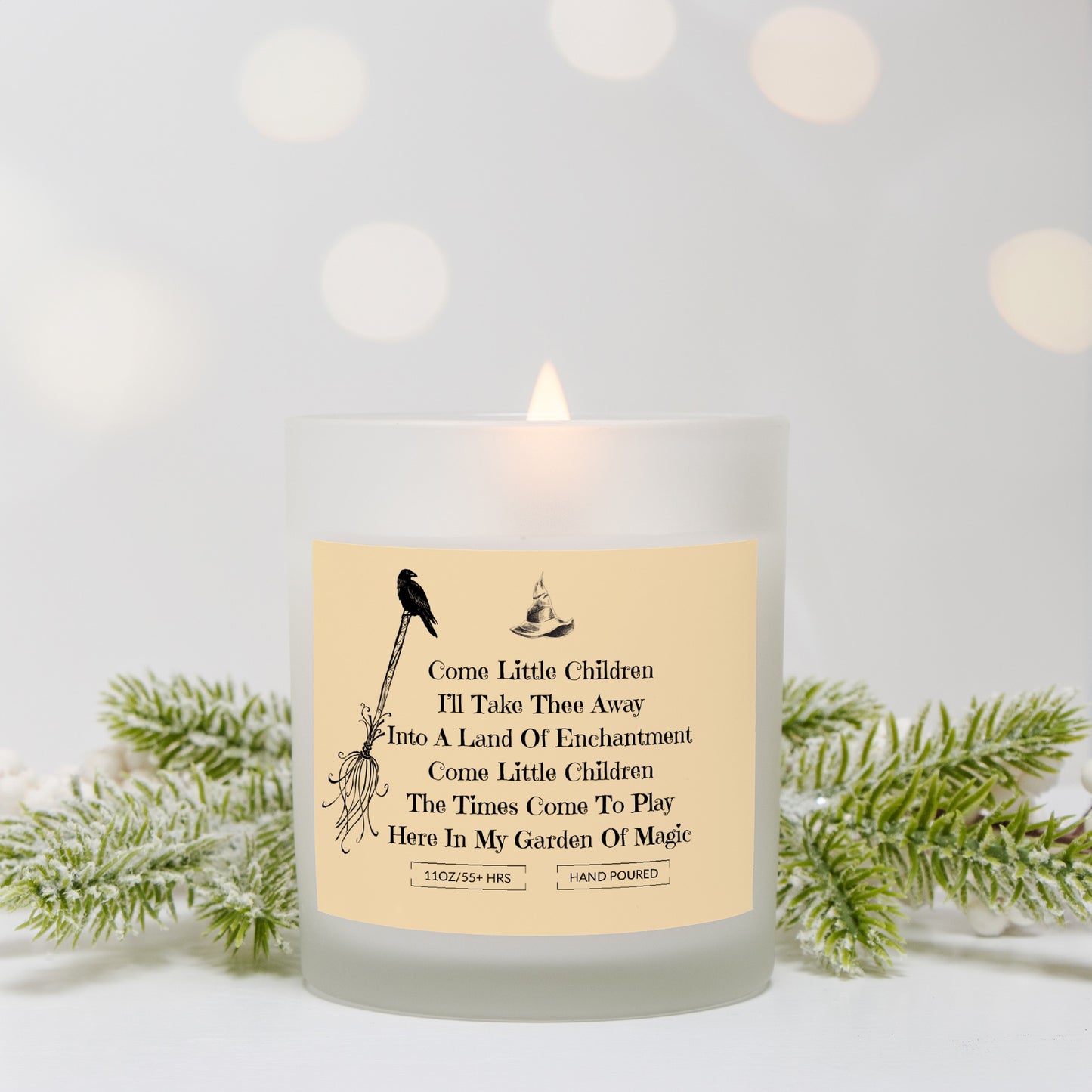 Hocus Pocus Quote Fun Fall/Halloween Frosted Glass Candle/Wood Wick/Bamboo Lid (Hand Poured 11 oz)