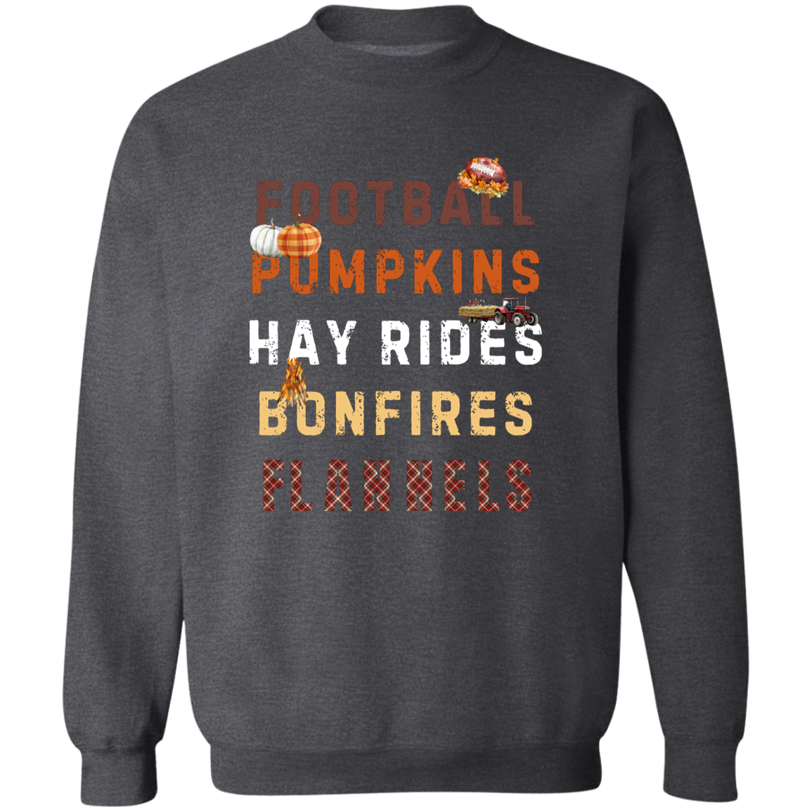 Football, Pumpkins, Hayrides, Fall Pullover Sweatshirt in Cool Autumn Colors