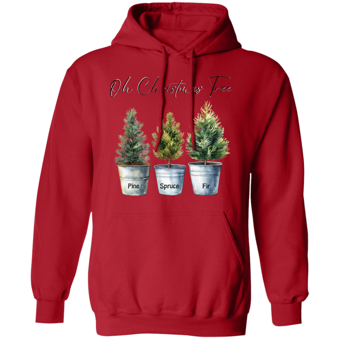 O Christmas Tree Pine Spruce Fir Trees in Tin Buckets Ladies Soft Hoodie, Color Choices