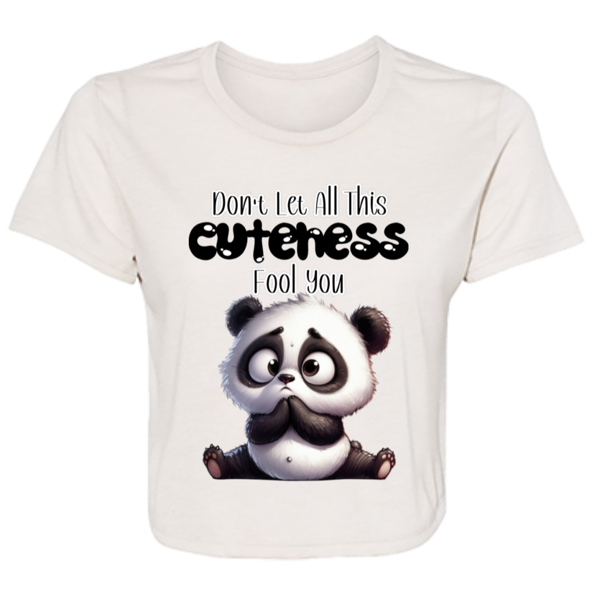 ADORABLE BABY PANDA CUTENESS LADIES FLOWY CROPPED TEE