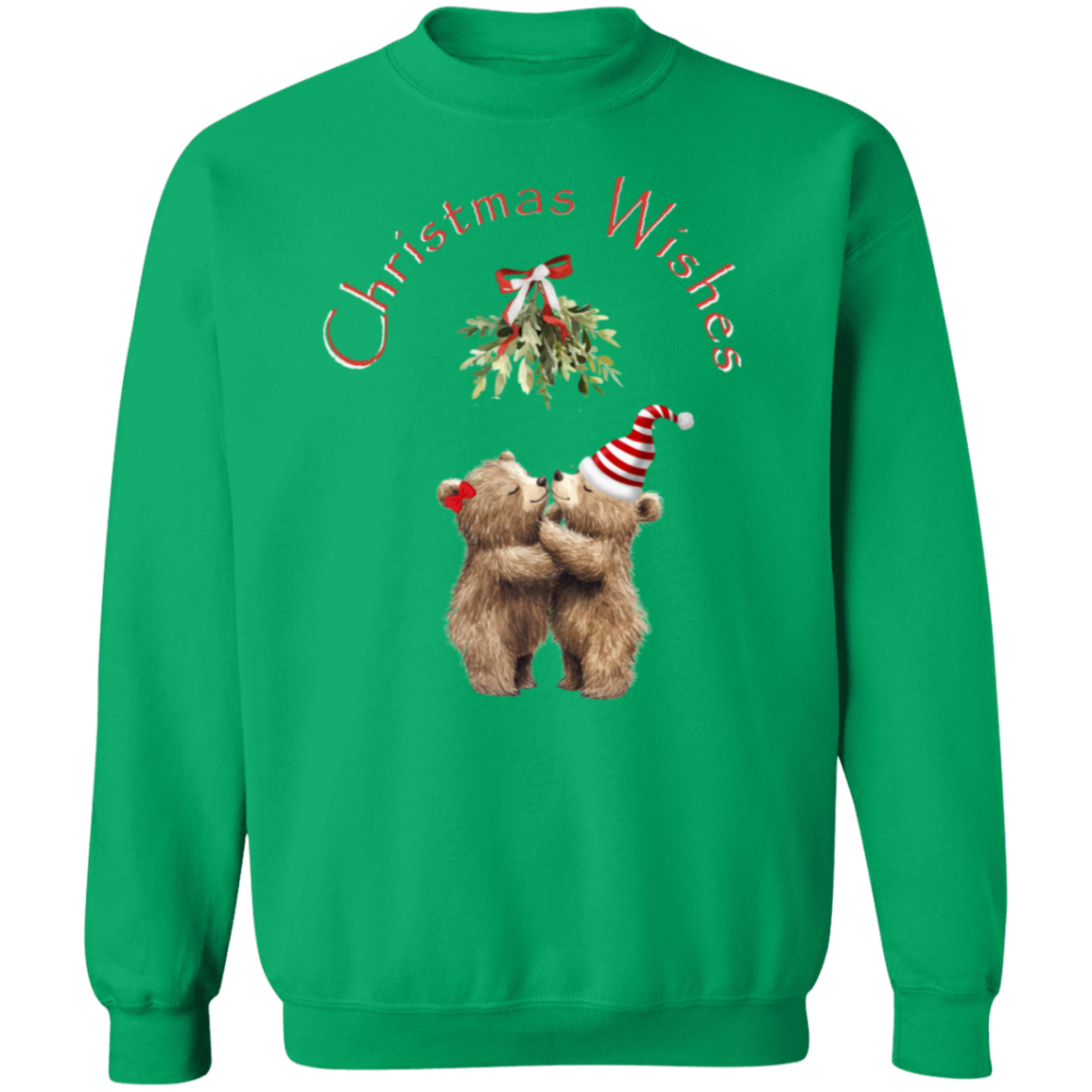 Festive Bear Couple Christmas Wishes Kissing Mistletoe Pullover Sweatshirt