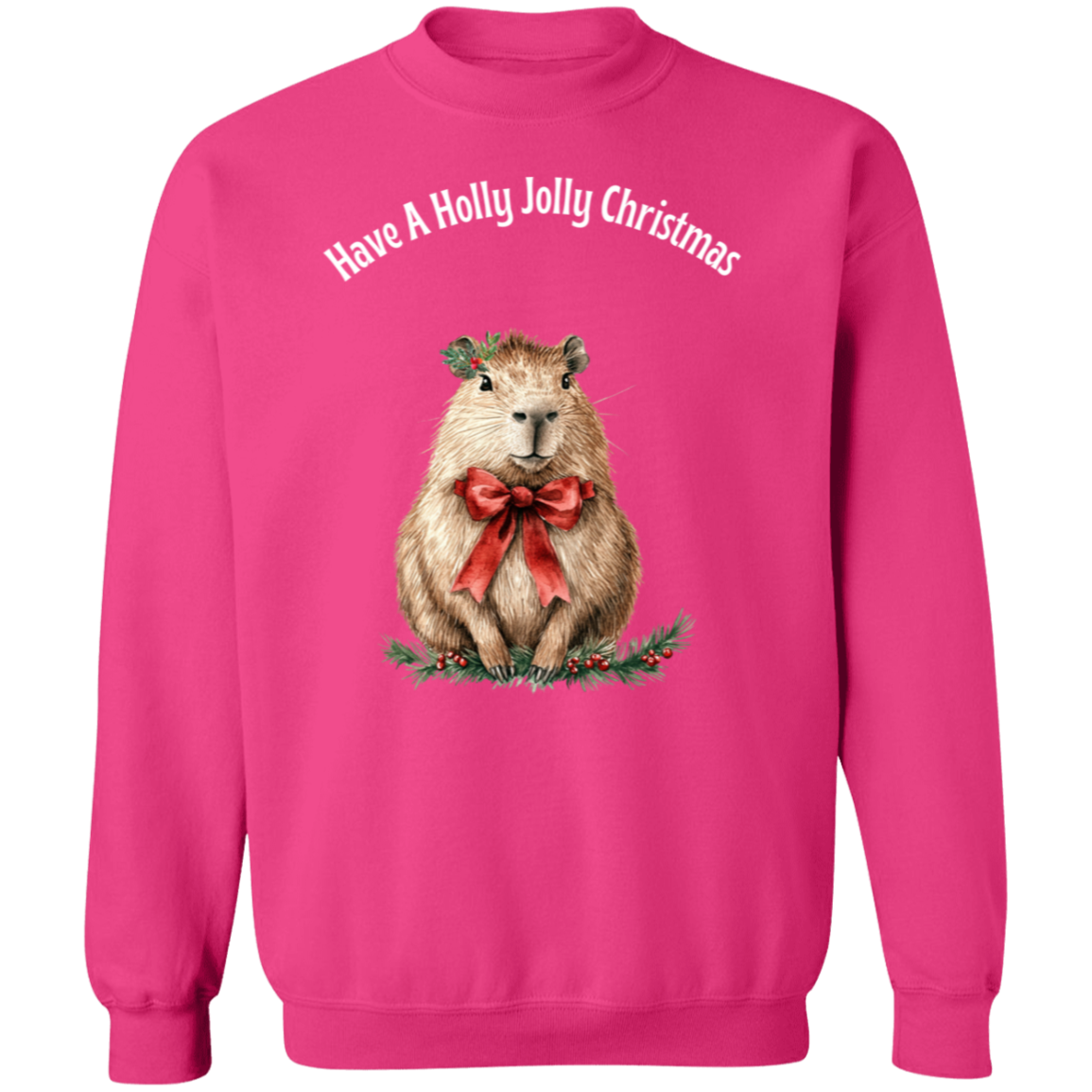 Adorable Festive Capybara, Holly Jolly Christmas, Ladies Soft Sweatshirt