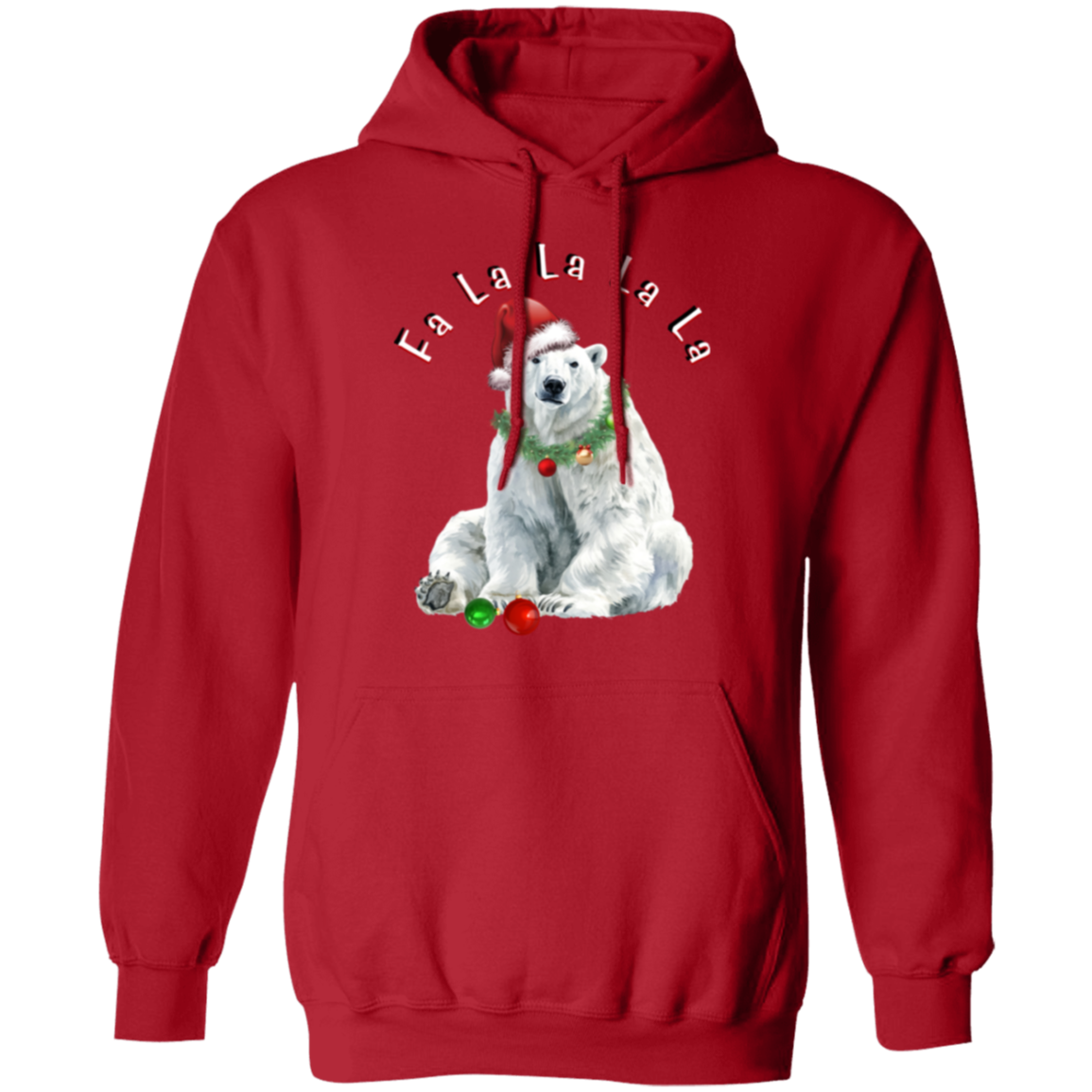 Fa La La Santa Polar Bear in Garland, Ladies Soft Hoodie
