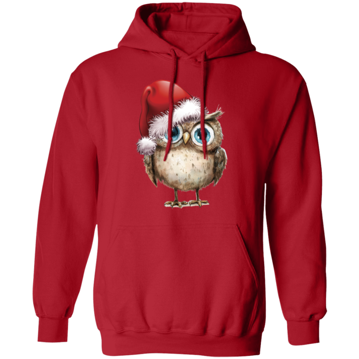 Blue Eyed Adorable Santa Owl Ladies Pullover Hoodie