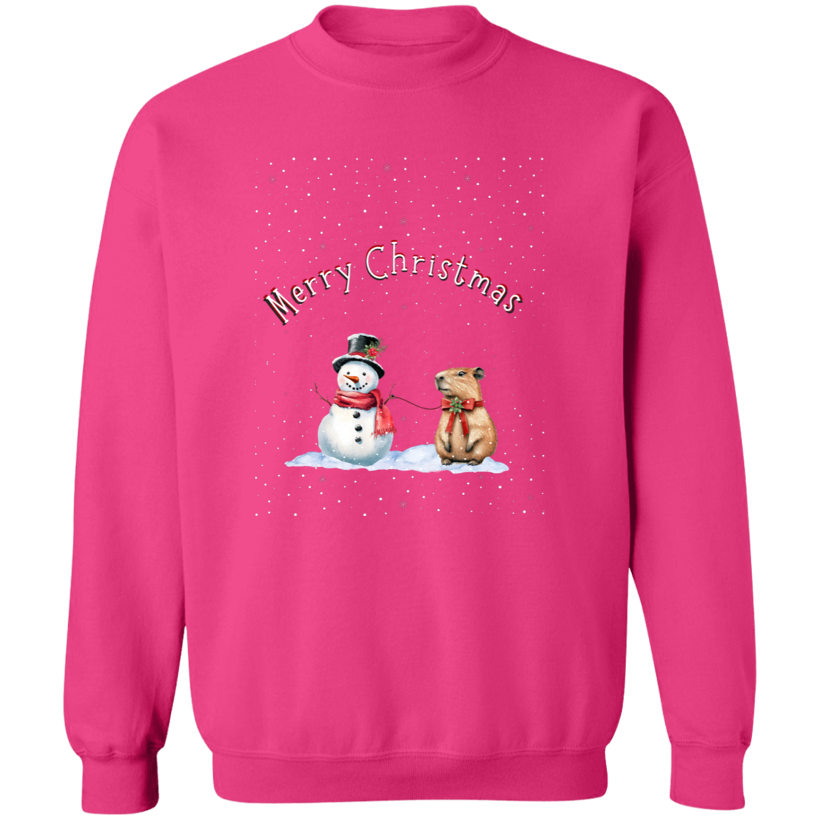 Merry Christmas Jolly Snowman walking a Capybara Ladies Cozy Sweatshirt
