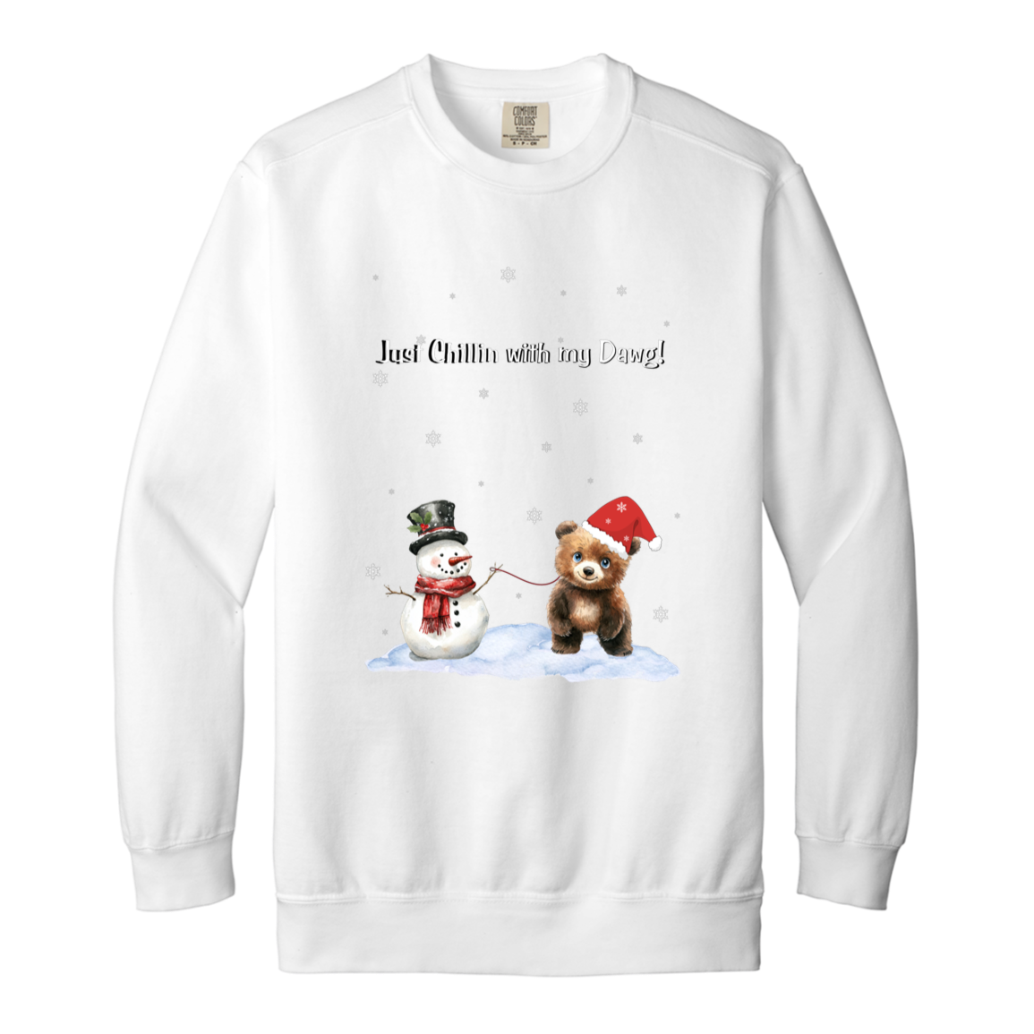 Just Chillin Cute Snowman walking Bear Cub ,Dyed Faded Ladies Crewneck Sweatshirt