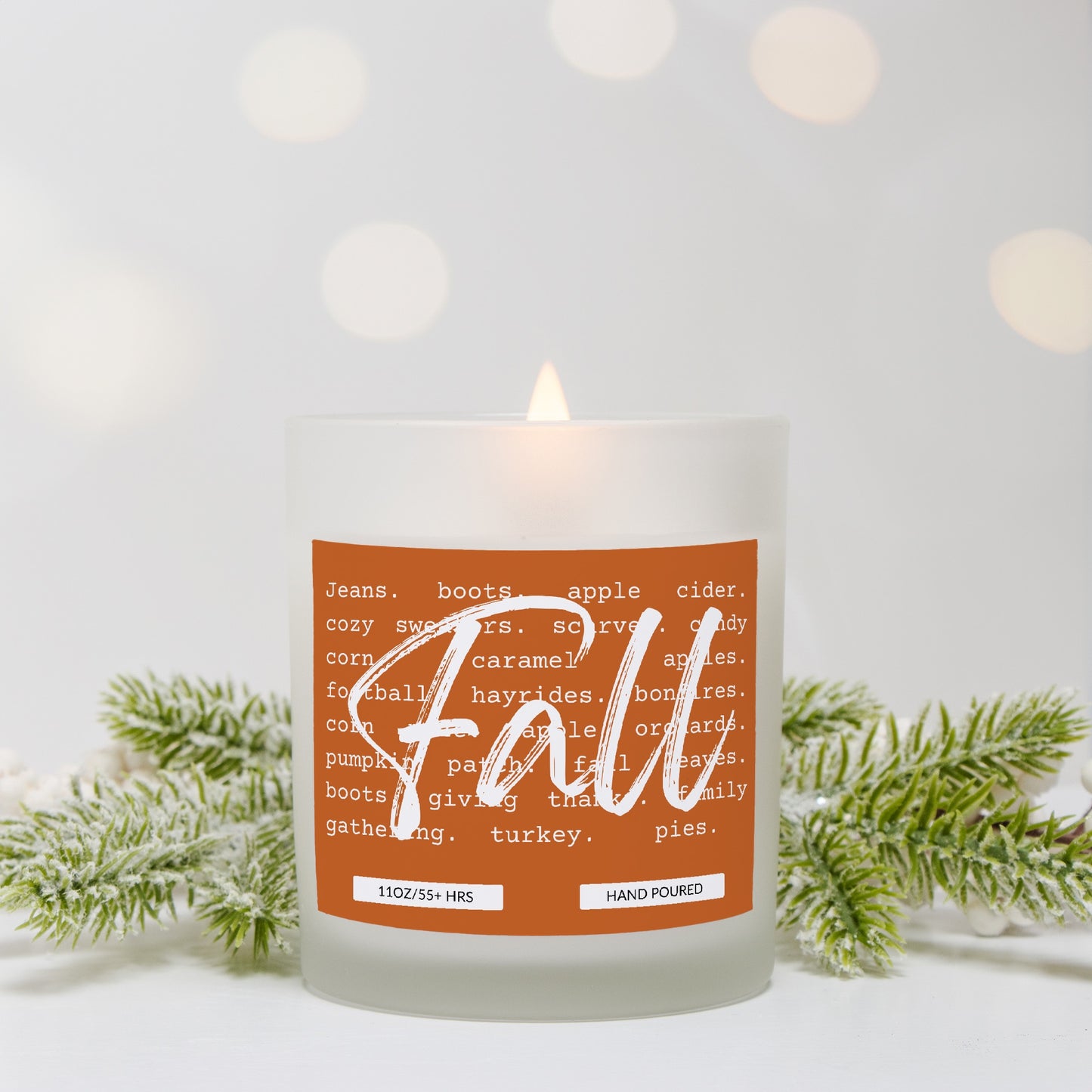 Fall Leaves, Hayrides, Bonfires, Candy Applese Etc. Frosted Glass Candle In Many Scents (Hand Poured 11 oz)