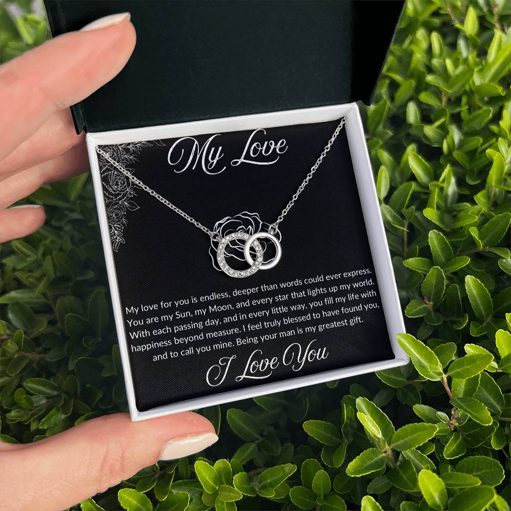 Stunning Perfect Pair interlocking rings necklace with heartfelt message card