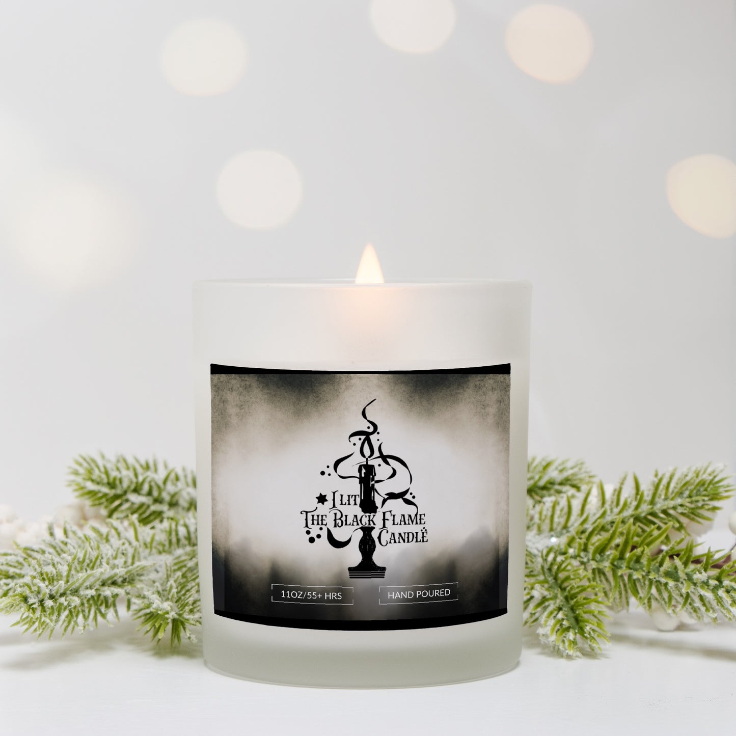 I lit the Black Flame Candle Hocus Pocus Funny Fall/Halloween/ Hand Poured, Frosted Glass/Bamboo Lid, Wood Wick Candle (11 oz)