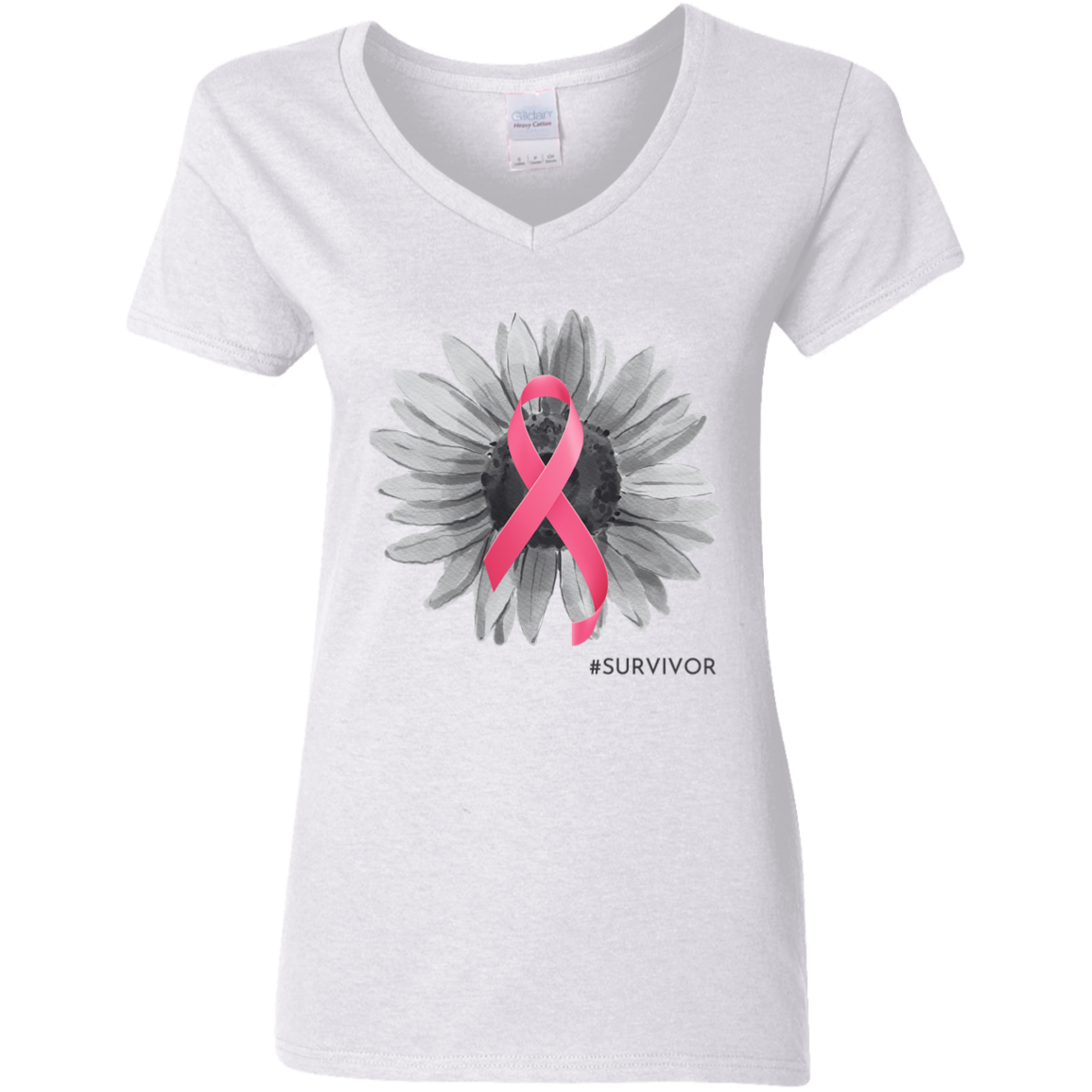 CANCER SURVIVOR/ LADIES COTTON V-NECK TEE