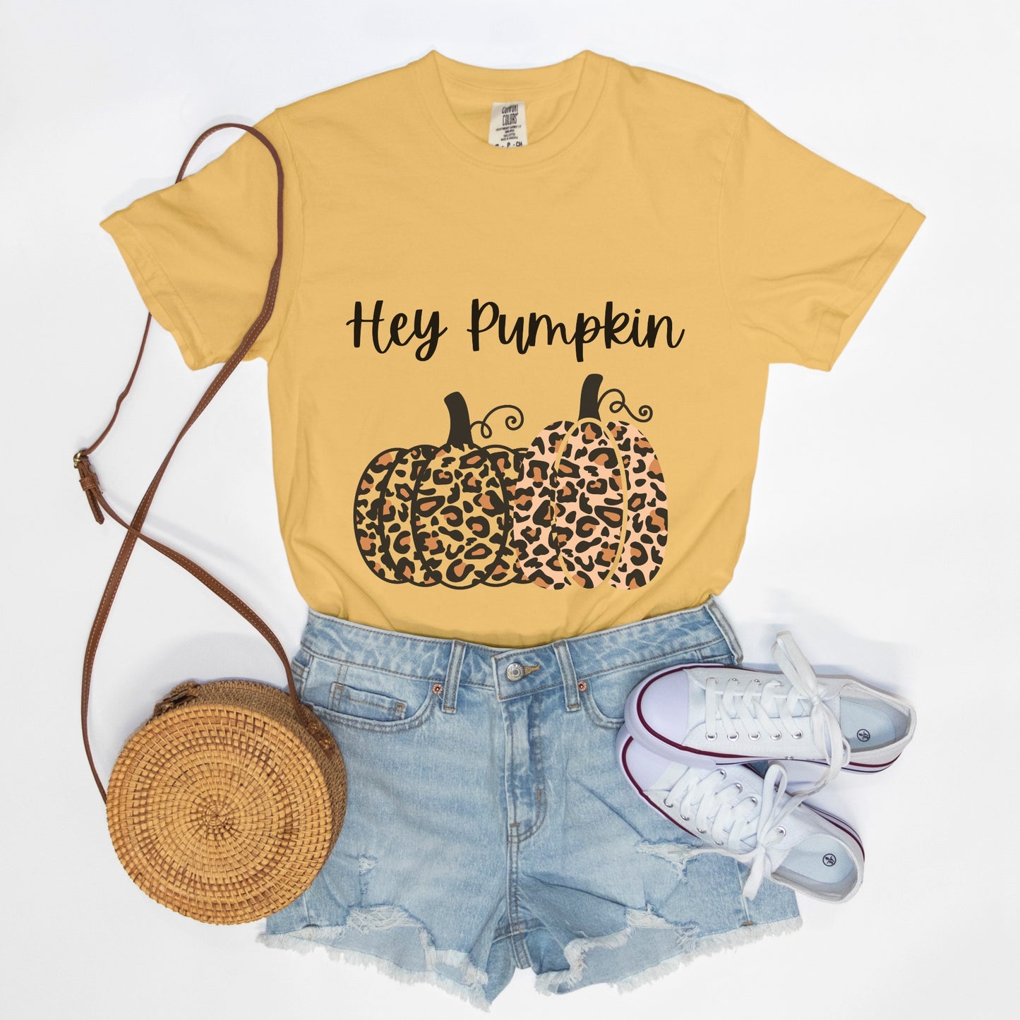 Hey Pumpkin, Elegant Leopard Print Pumpkin Ladies Soft Relaxed Comfort Colors Tshirt Fall October