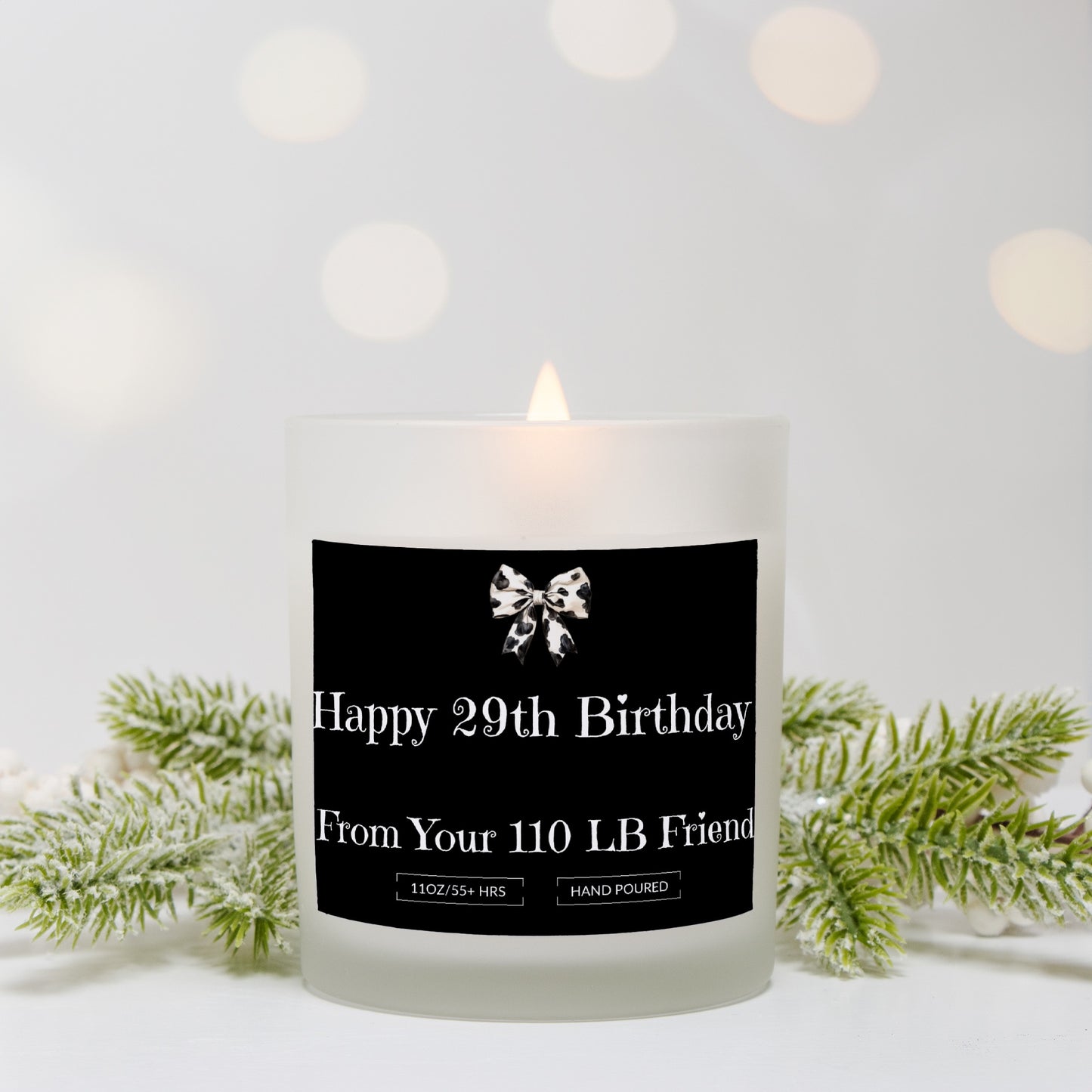 Funny Birthday For Her, Happy 29th, 11oz Hand Poured Frosted Glass with Bamboo Lid, Woodwick Soy Wax Candle