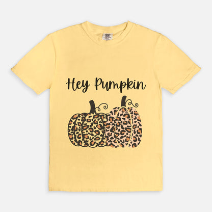 Hey Pumpkin, Elegant Leopard Print Pumpkin Ladies Soft Relaxed Comfort Colors Tshirt Fall October