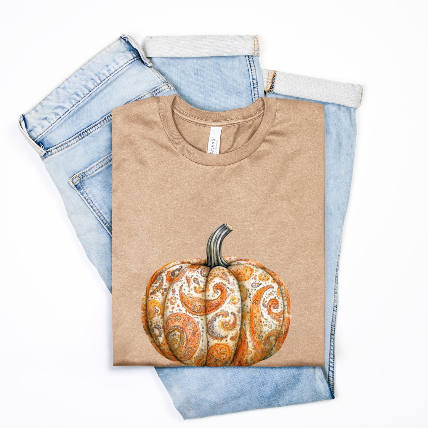 Ladies Elegant Paisley Pumpkin Tshirt Fall Colors Bella Canvas Tees