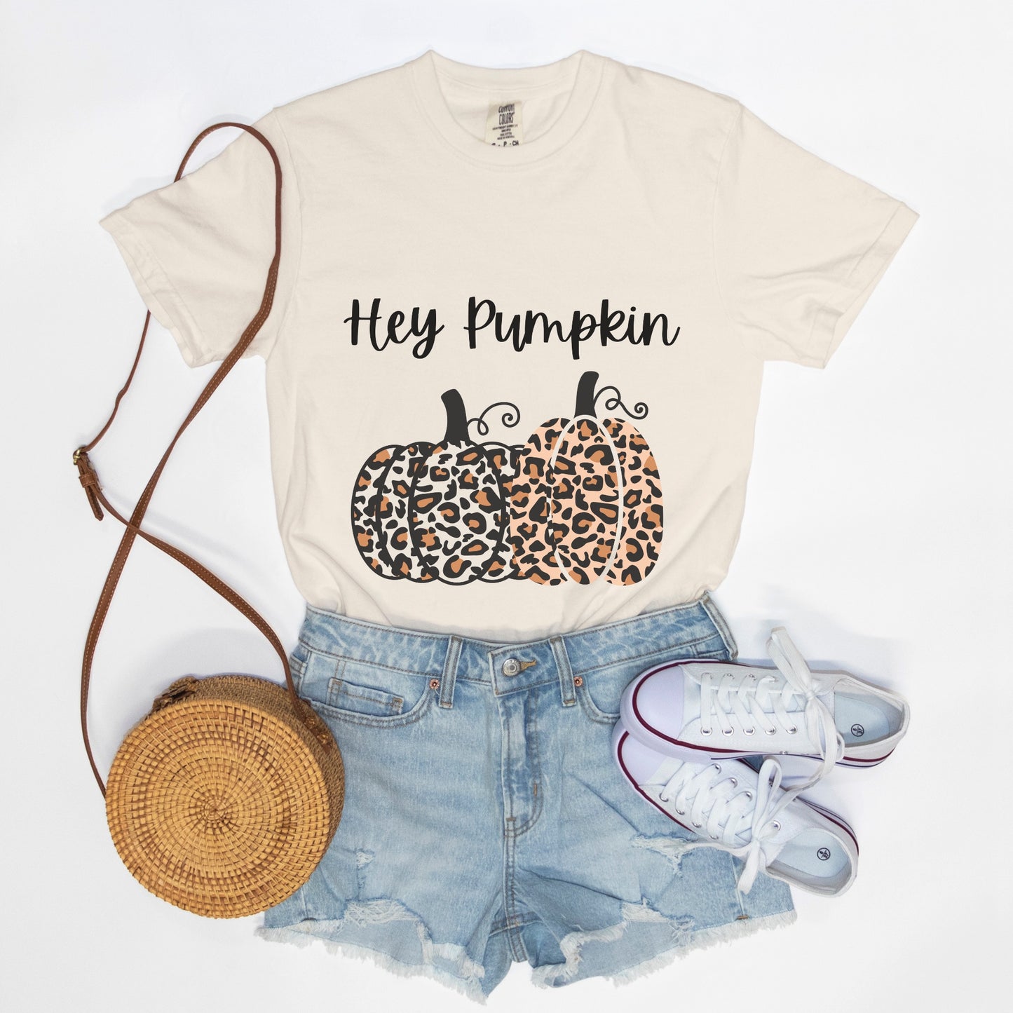 Hey Pumpkin, Elegant Leopard Print Pumpkin Ladies Soft Relaxed Comfort Colors Tshirt Fall October