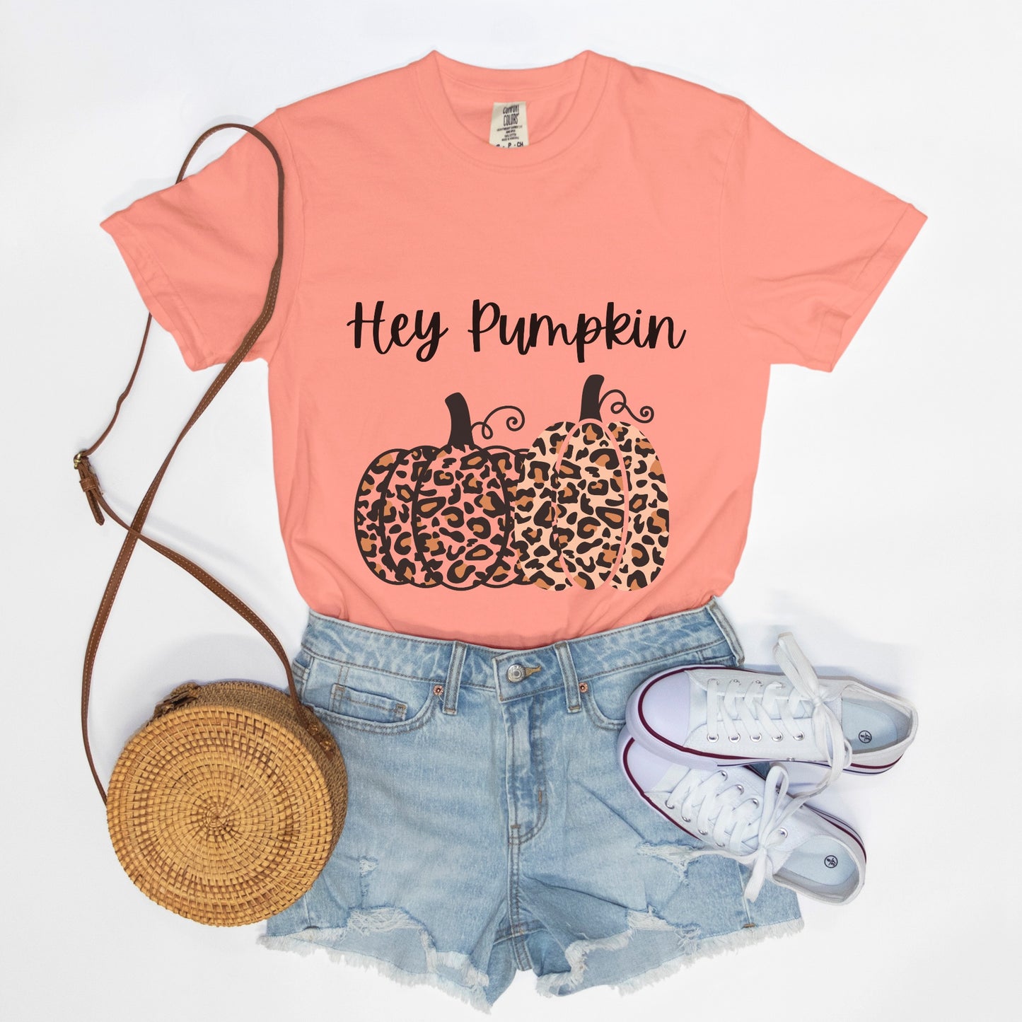 Hey Pumpkin, Elegant Leopard Print Pumpkin Ladies Soft Relaxed Comfort Colors Tshirt Fall October