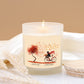 Adorable Fall Black Cat Falling Leaves Frosted Glass Candle/Bamboo Lid, Wood Wick  (Hand Poured 11 oz)