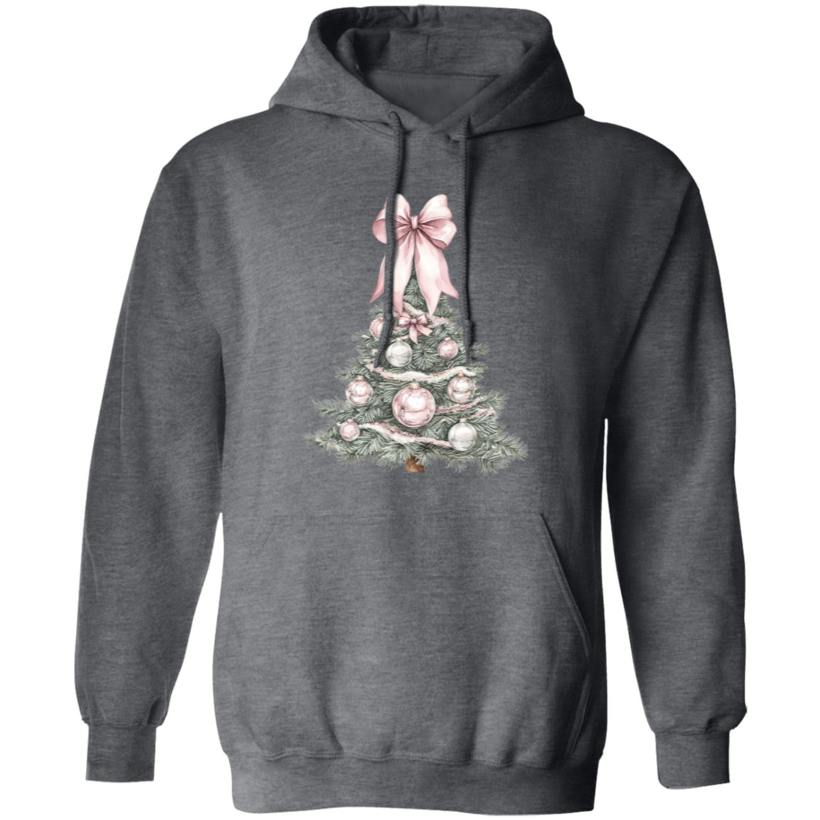 Adorable Pink Bow Christmas Tree Whimsicle Croquette Style Ladies Cozy Hoodie