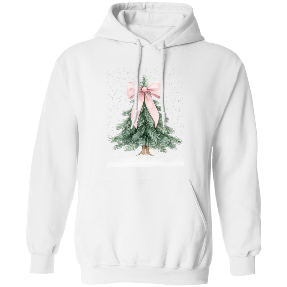 Snowy Croqette Christmas Tree Pink Bow Ladies Hoodie