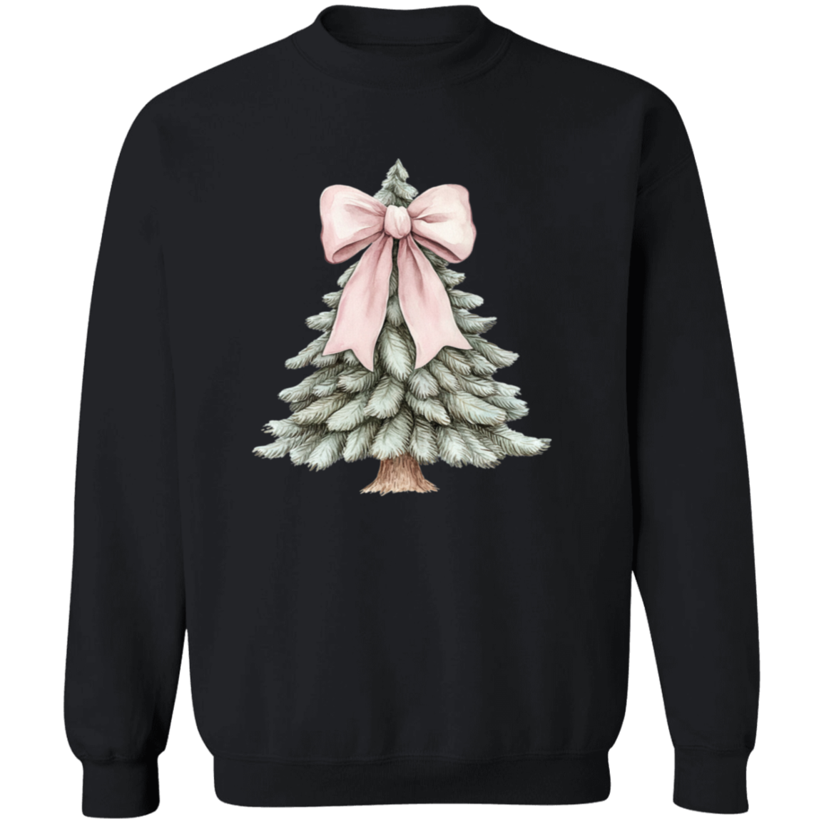 Cute Pink Croquette Bow Christmas Tree Sweatshirt