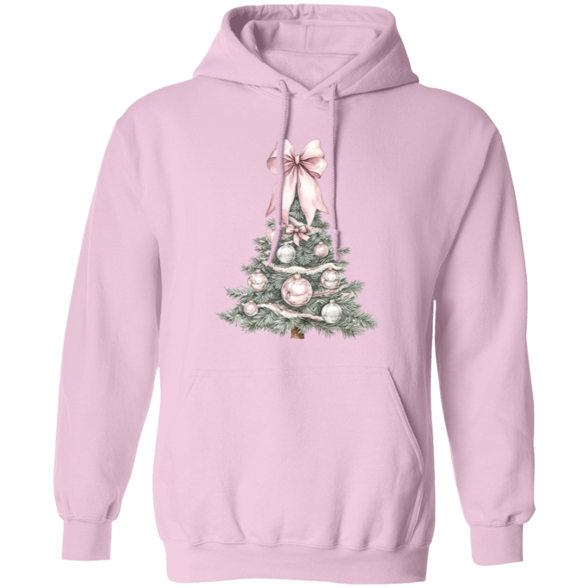 Adorable Pink Bow Christmas Tree Whimsicle Croquette Style Ladies Cozy Hoodie