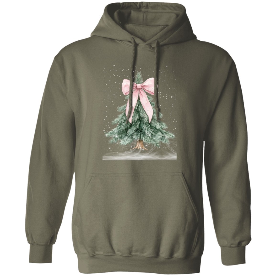 Snowy Croqette Christmas Tree Pink Bow Ladies Hoodie