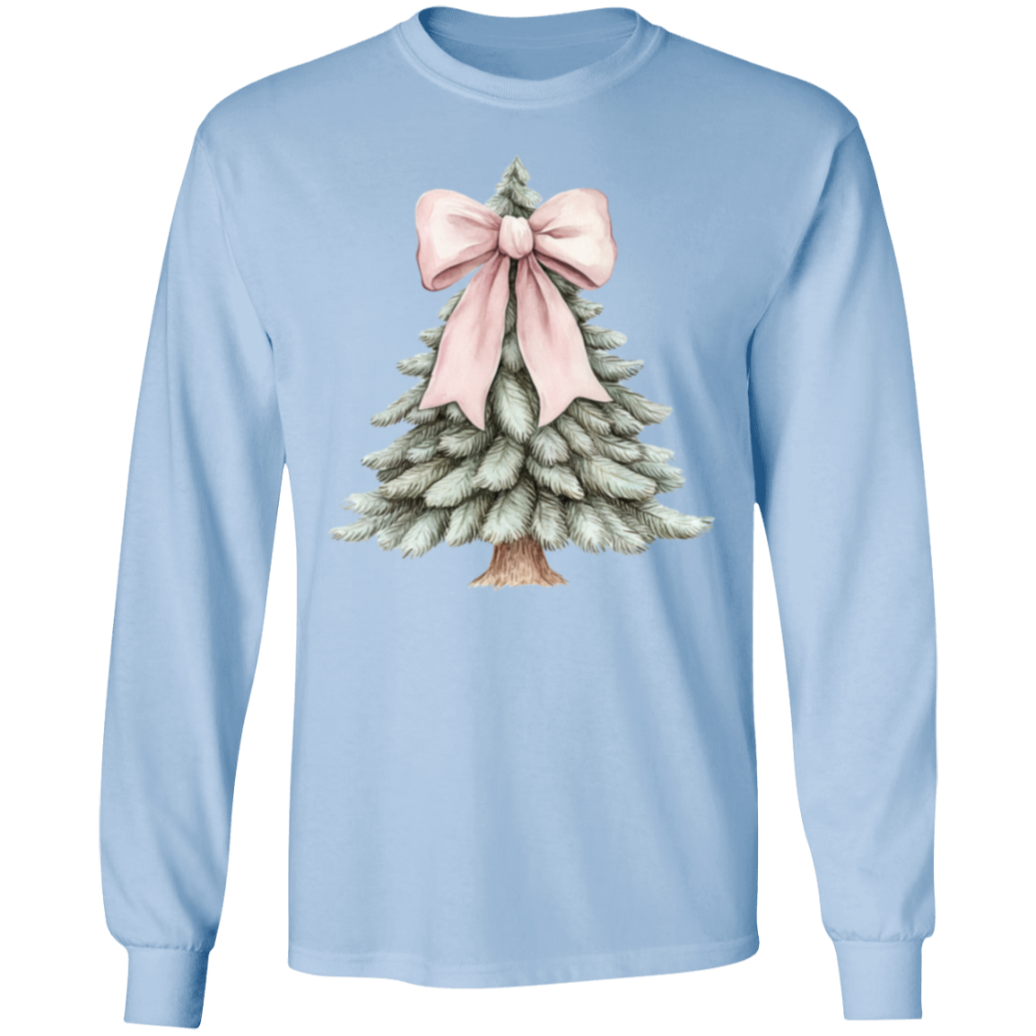 Ladies Croquette Pink Bow Christmas Tree Long Sleeve Cozy Tshirt