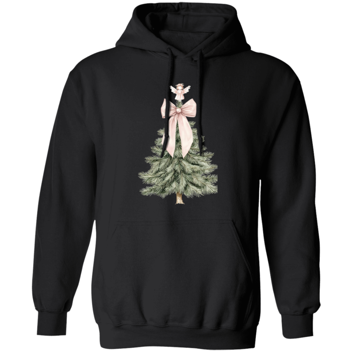 Adorable Pink Bow Christmas Tree Croquette Style Ladies Cozy Hoodie