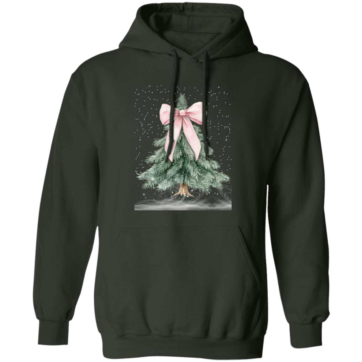 Snowy Croqette Christmas Tree Pink Bow Ladies Hoodie