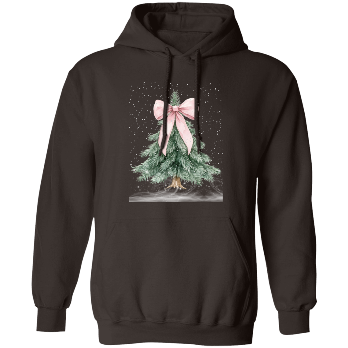 Snowy Croqette Christmas Tree Pink Bow Ladies Hoodie