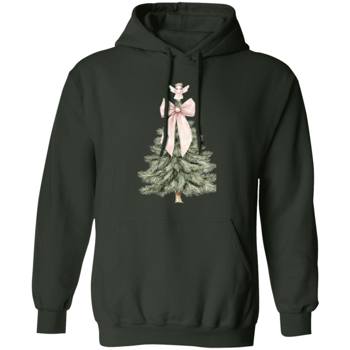 Adorable Pink Bow Christmas Tree Croquette Style Ladies Cozy Hoodie