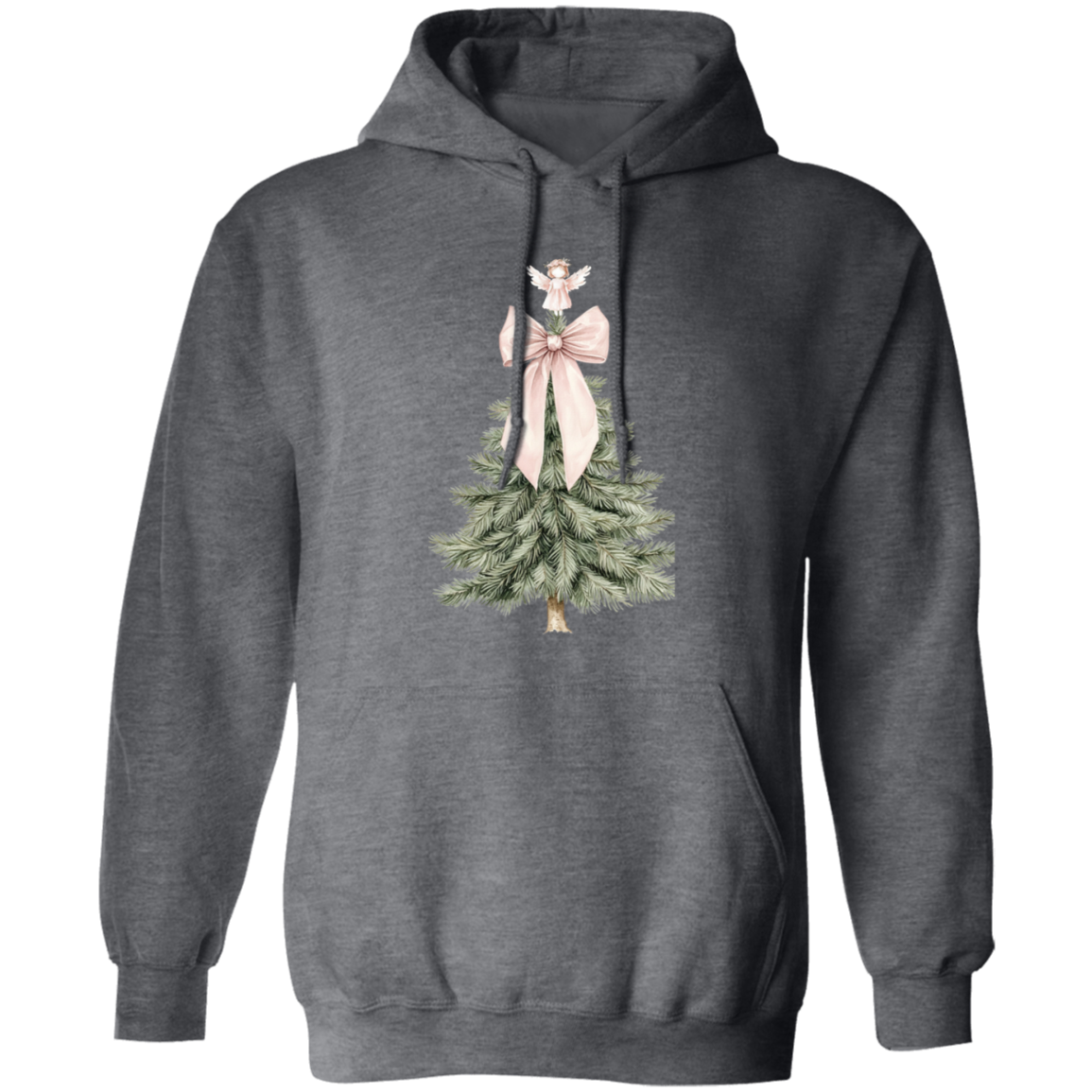 Adorable Pink Bow Christmas Tree Croquette Style Ladies Cozy Hoodie