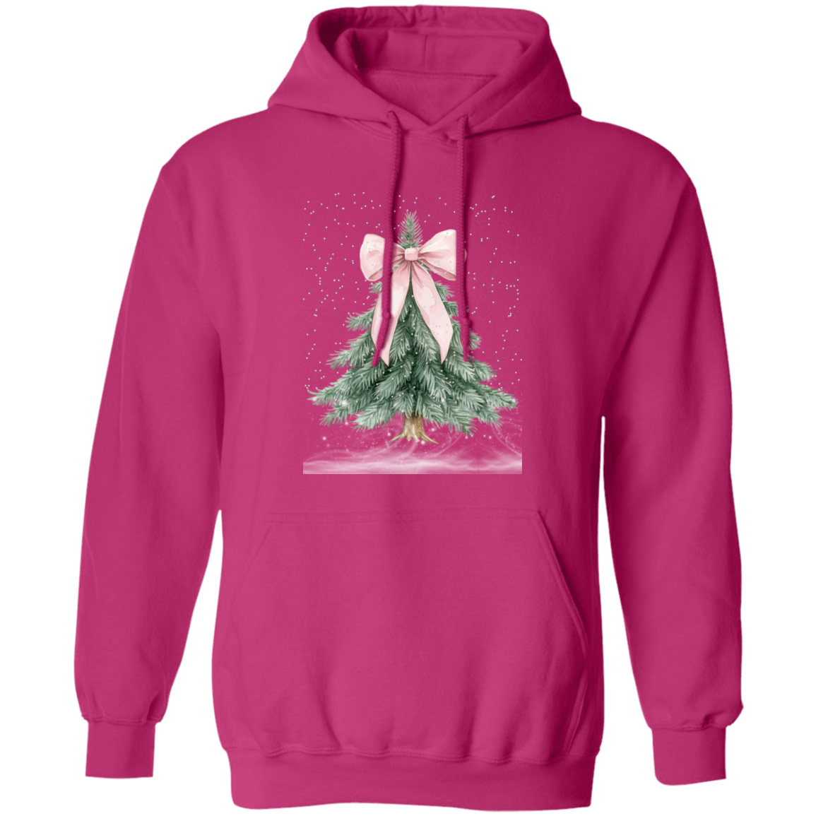 Snowy Croqette Christmas Tree Pink Bow Ladies Hoodie