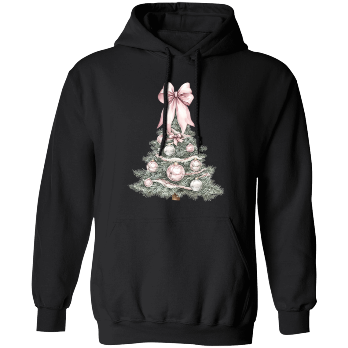 Adorable Pink Bow Christmas Tree Whimsicle Croquette Style Ladies Cozy Hoodie