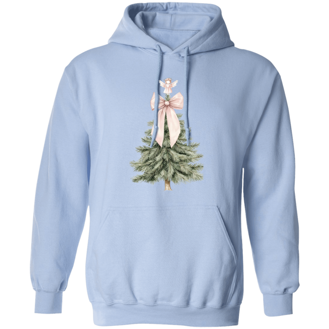 Adorable Pink Bow Christmas Tree Croquette Style Ladies Cozy Hoodie