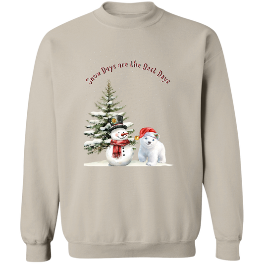 Snow Days Cute Jolly Snowman With Bear Cub Ladies Cozy Sweatshirt