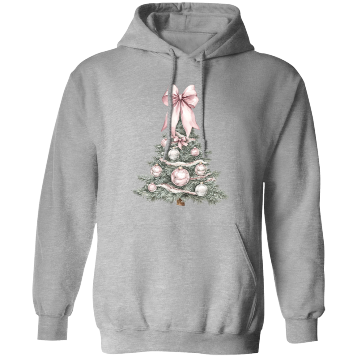 Adorable Pink Bow Christmas Tree Whimsicle Croquette Style Ladies Cozy Hoodie