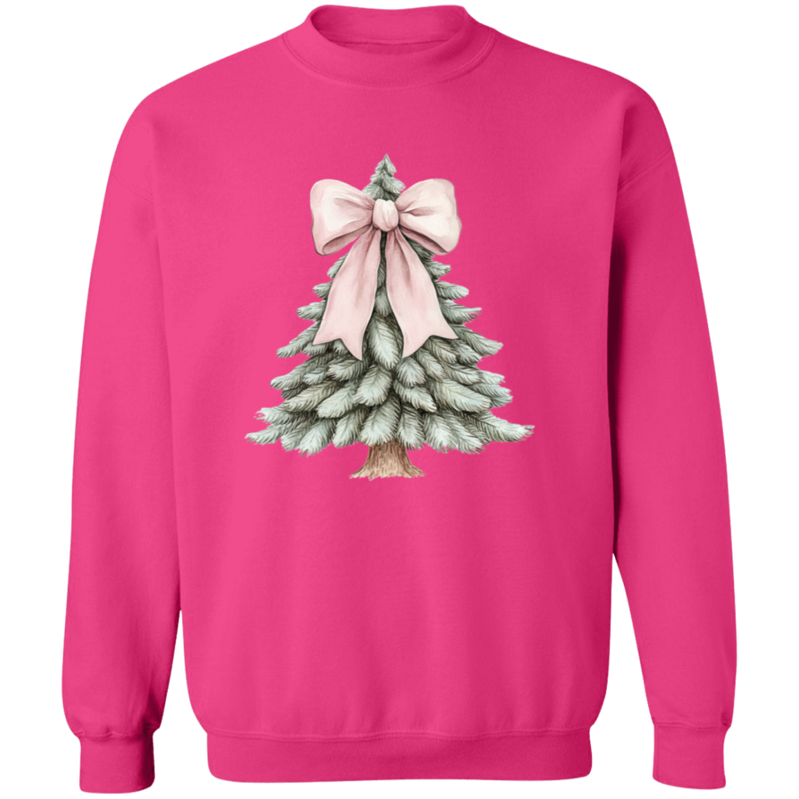 Cute Pink Croquette Bow Christmas Tree Sweatshirt