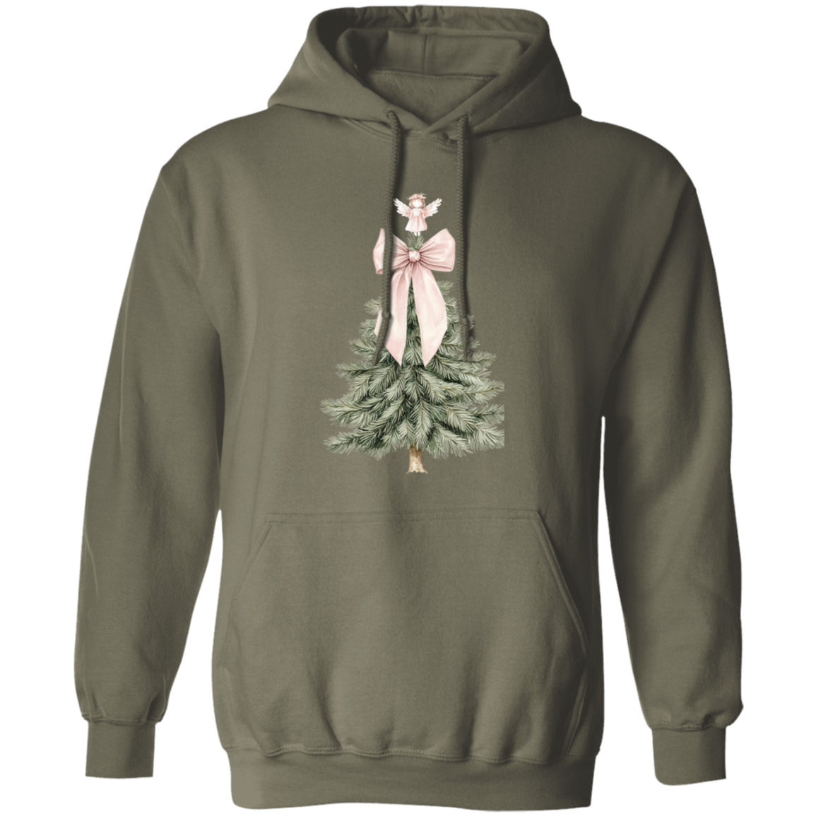 Adorable Pink Bow Christmas Tree Croquette Style Ladies Cozy Hoodie