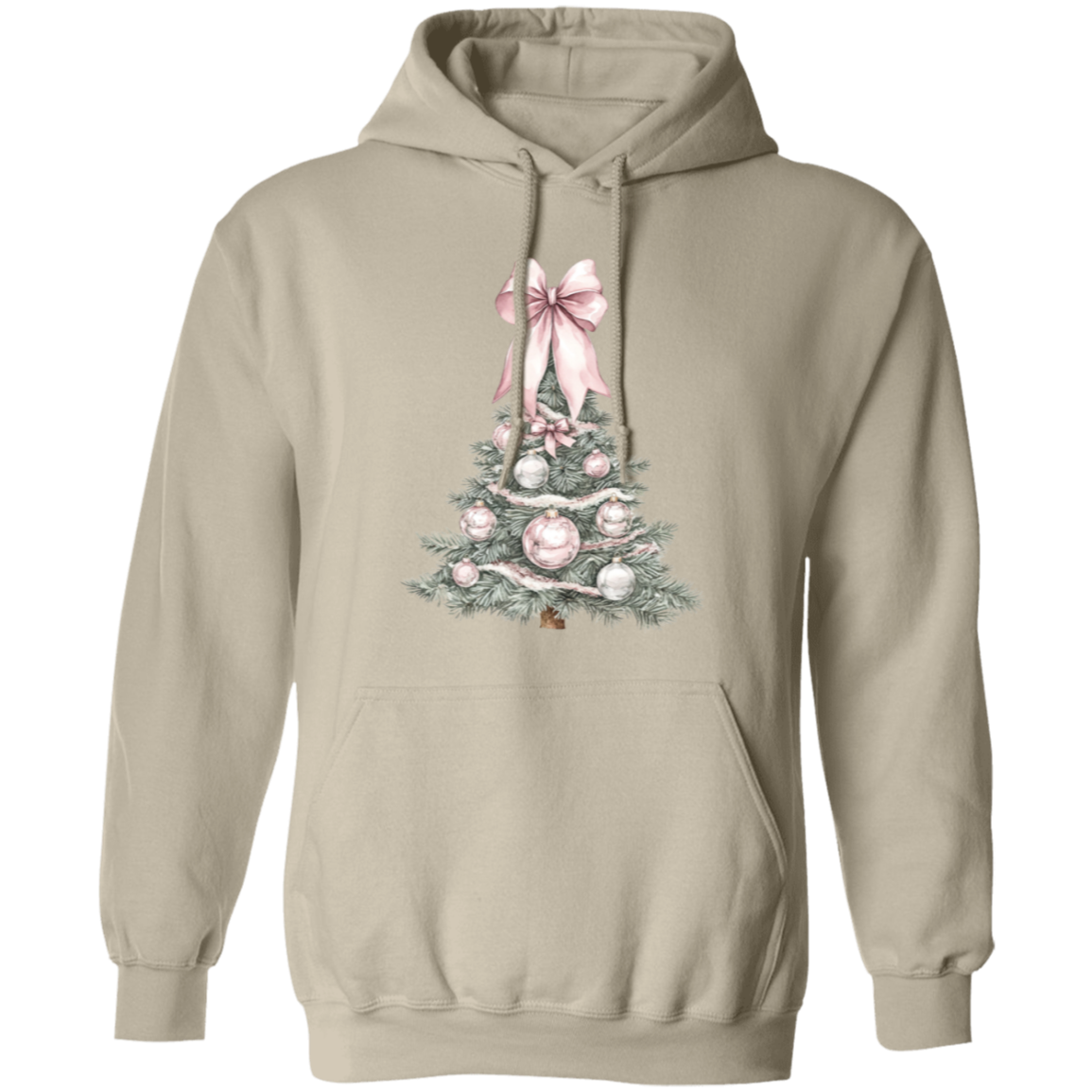 Adorable Pink Bow Christmas Tree Whimsicle Croquette Style Ladies Cozy Hoodie