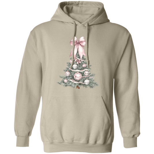 Adorable Pink Bow Christmas Tree Whimsicle Croquette Style Ladies Cozy Hoodie