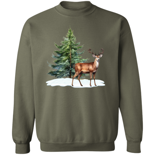 Winter Buck Watercolor Art Unisex Pullover Sweatshirt Holiday Deer Sweatshirt