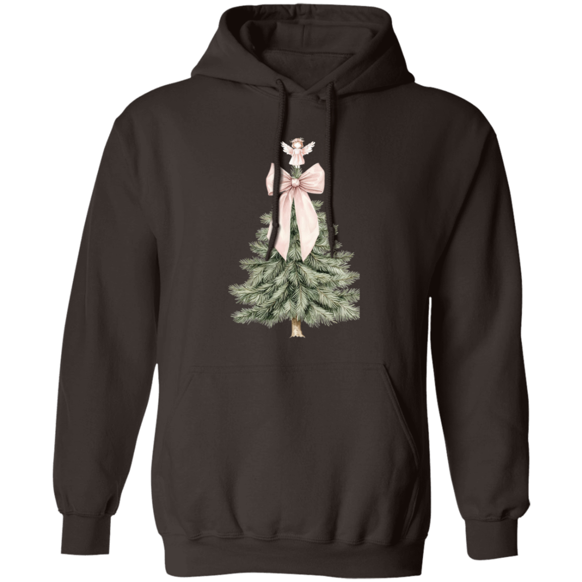 Adorable Pink Bow Christmas Tree Croquette Style Ladies Cozy Hoodie