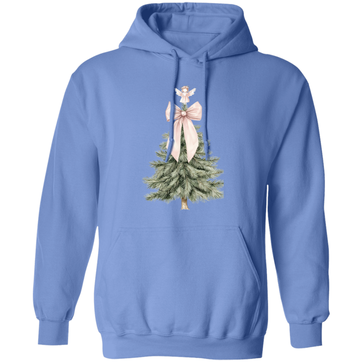 Adorable Pink Bow Christmas Tree Croquette Style Ladies Cozy Hoodie