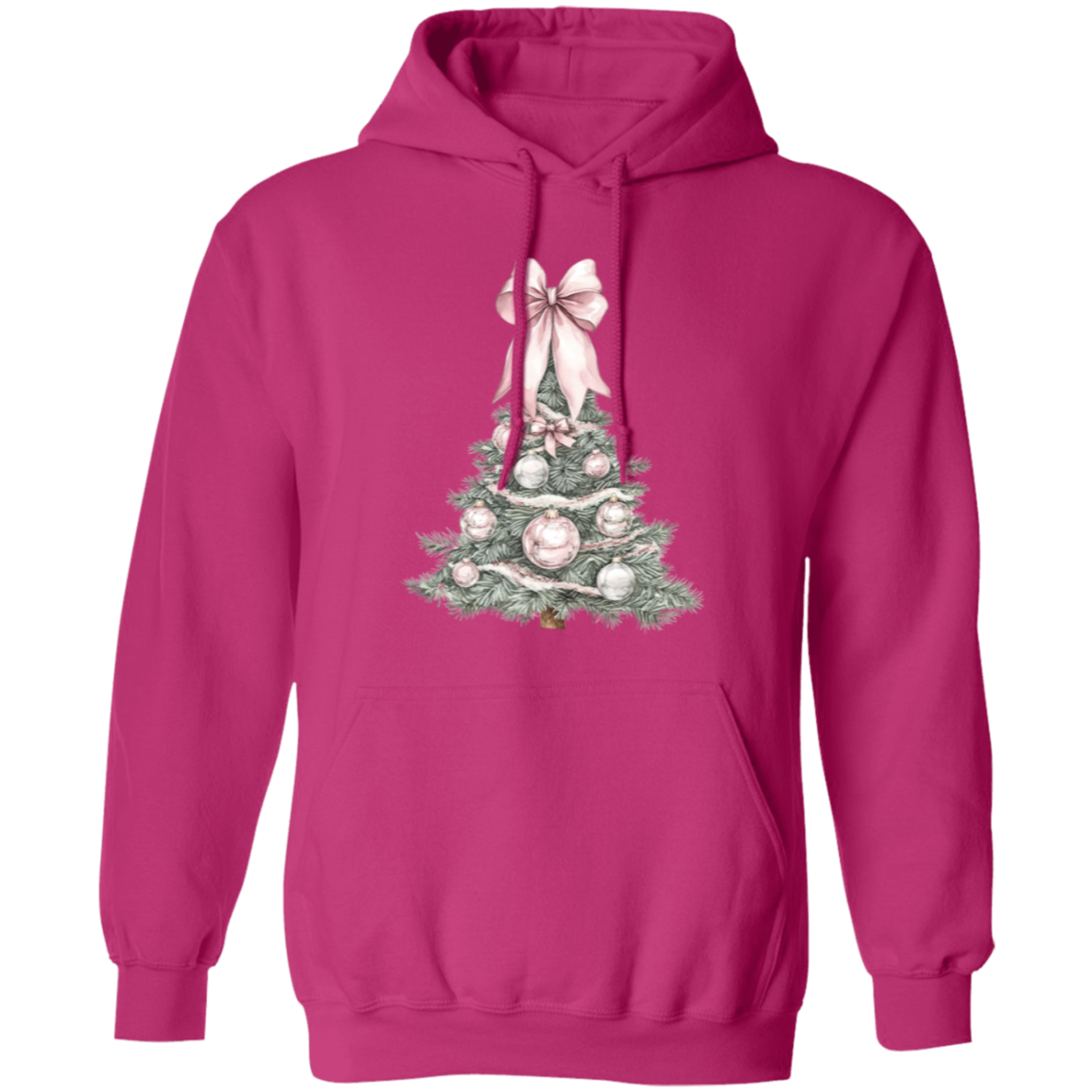 Adorable Pink Bow Christmas Tree Whimsicle Croquette Style Ladies Cozy Hoodie