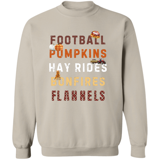Football, Pumpkins, Hayrides, Fall Pullover Sweatshirt in Cool Autumn Colors