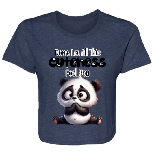 ADORABLE BABY PANDA CUTENESS LADIES FLOWY CROPPED TEE