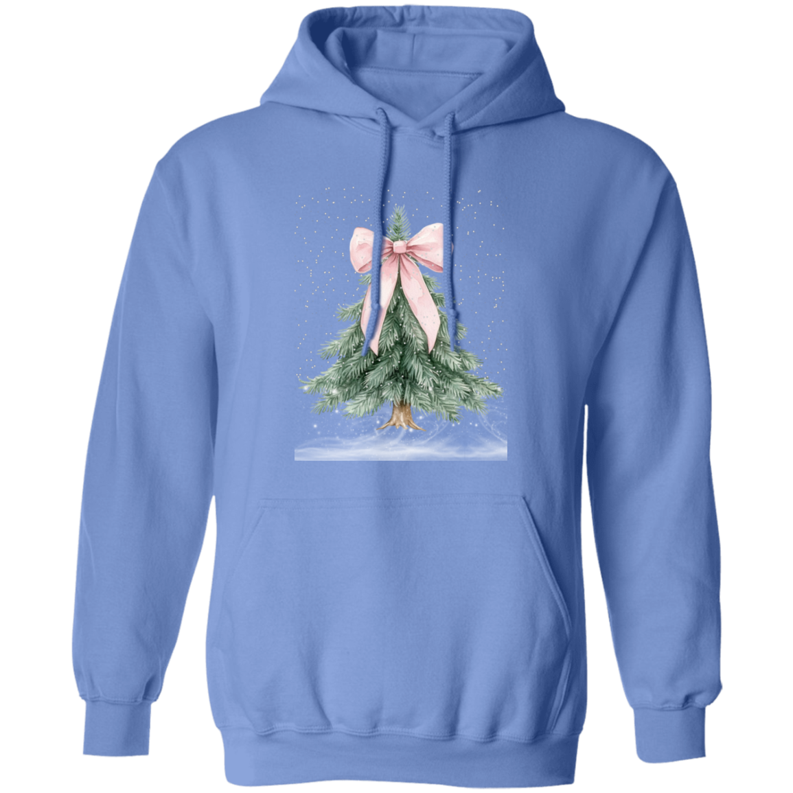 Snowy Croqette Christmas Tree Pink Bow Ladies Hoodie