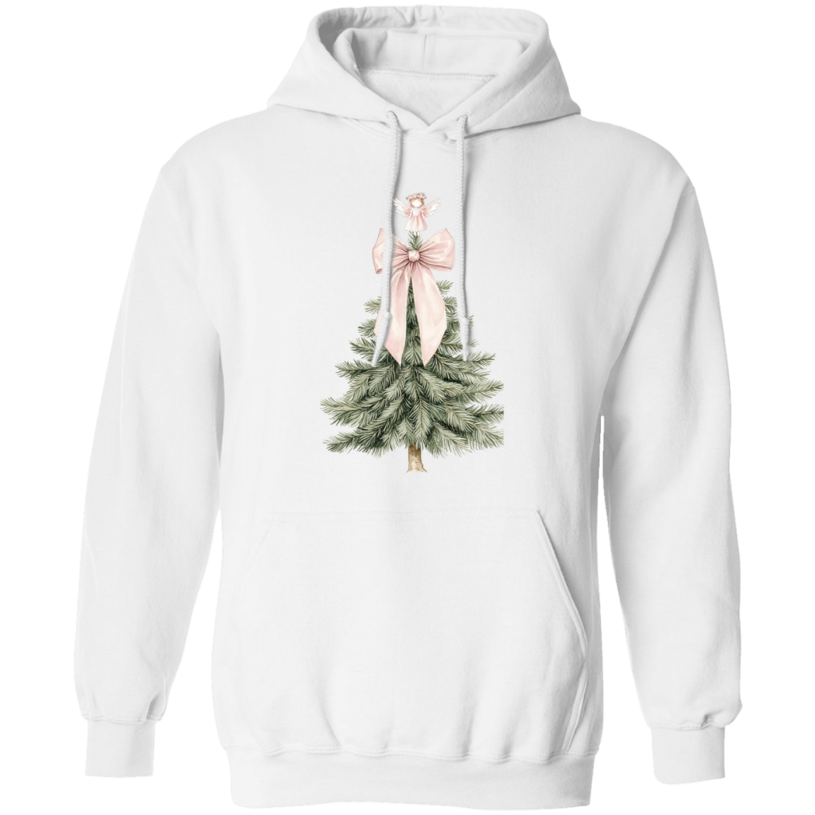 Adorable Pink Bow Christmas Tree Croquette Style Ladies Cozy Hoodie