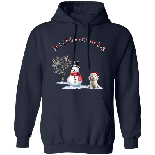 Just Chillin With my Dog Cute Snowman walking Dog, Ladies Cozy Pullover Hoodie